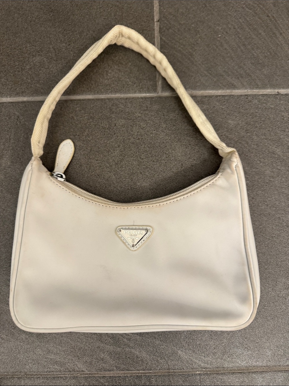 Prada Cream Shoulder Bag with Triangular Logo